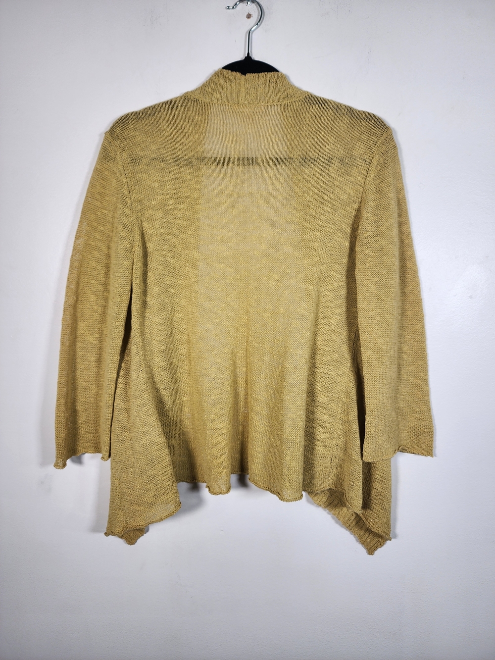 Eileen Fisher Mustard Yellow Linen Knit Open Front Cardigan Sweater - Picture 3 of 6